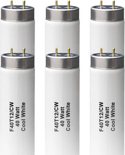 6-Pack T12 4FT Fluorescent Bulbs 40W Cool White 4100K G13 Base 2600 Lumens