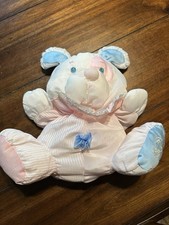 Fisher Price Puffalumps Teddy Bear Rattle Pink White Blue Vintage