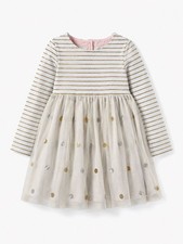 Mini Boden Striped Tulle Dress Gold Polka Dot Girls 5-6Y Long Sleeve Party Holid