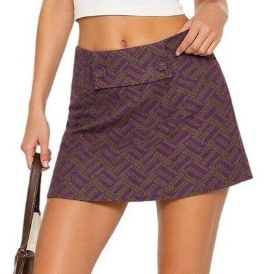 WALTER BAKER Mod Mini Skirt Wool Cotton Sz 6 Abstract Geometric Purple Lined Y2K