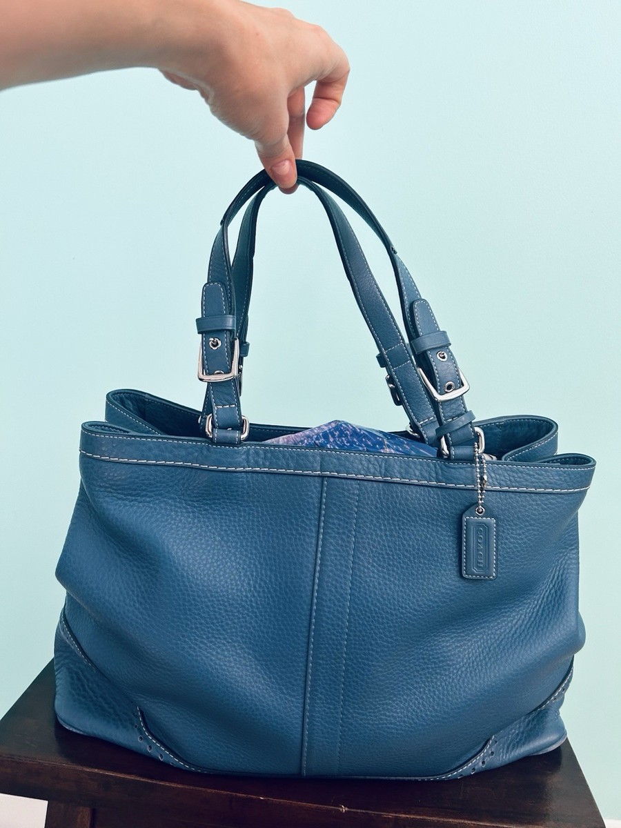 Vintage Coach Hamptons Blue Pebbled Leather Carryall Tote Bag