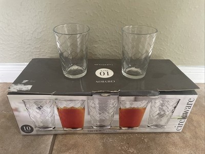 NEW 10 Pcs Chevron Clear Glass Round Shape Circleware Drinkware Set Drinking