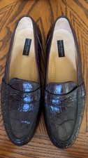 Martin Dingman Crocodile Embossed Brown Leather Loafers Men's made in Italy 