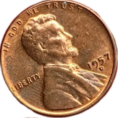 1957-D Denver Mint Lincoln Wheat Cent RB Bronze Small Cent Double Die Obverse