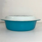 Vintage Pyrex Blue Horizon Oval Divided 2.5 Quart Casserole Baking Dish with Lid