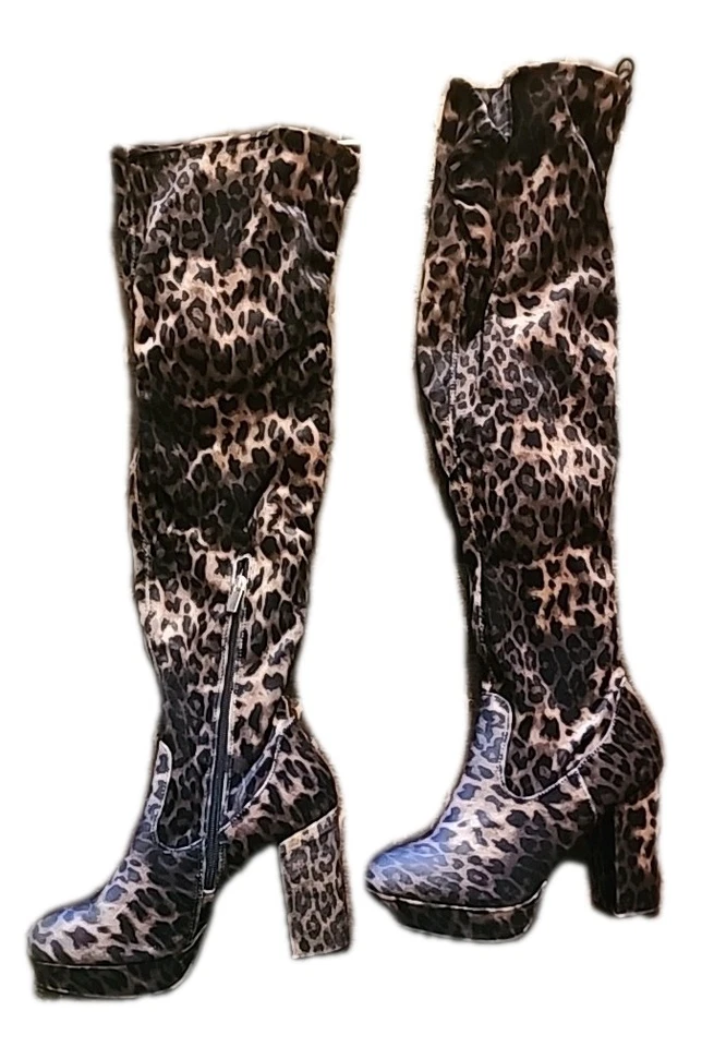 Botas altas de bambú con plataforma y estampado de leopardo para mujer 9 4" tacón Y2K retro Foto 4 de 4