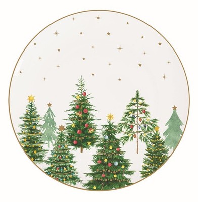 Kuchenteller FESTIVE TREES Tannebäume D. 19.5cm Porzellan Easy Life