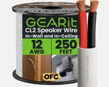 GearIT 12/2 Speaker Wire (250 Feet) 12AWG Gauge - in Wall 250 Feet, White  CL2
