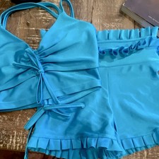 DAC by Marcia Girls YM Blue Strappy Dance Top Ruffle Shorts Set