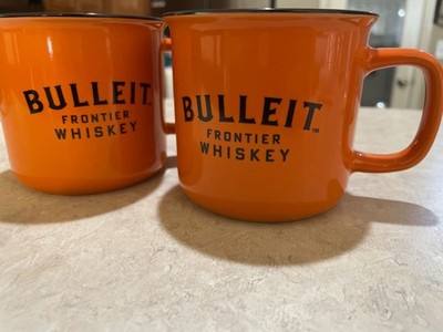 2 Bulleit Frontier Bourbon Whiskey Enamel Cups Mugs Orange Black Rim | NWOT