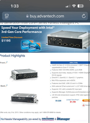 ARK-2150L Intel 3rd Gen I3 1.6 GHz Processor 