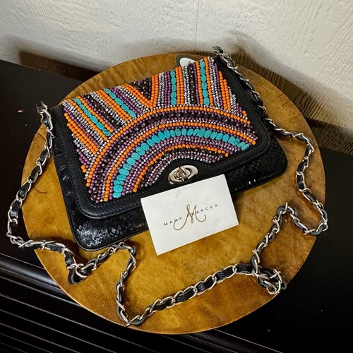 Mary Frances Black Multi Color Beaded Clutch W Handle Dust Bag Included EUC - Picture 14 of 16