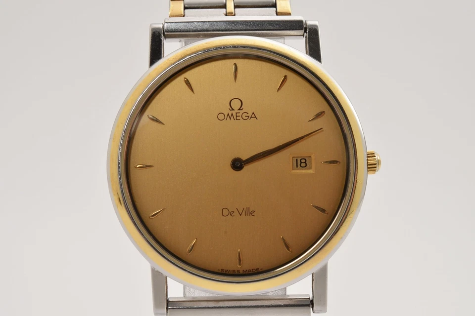 ▶️Винтажные кварцевые мужские часы OMEGA De Ville 32 мм золотой циферблат двухцветные [Exc+5] - Изображение 2 из 4