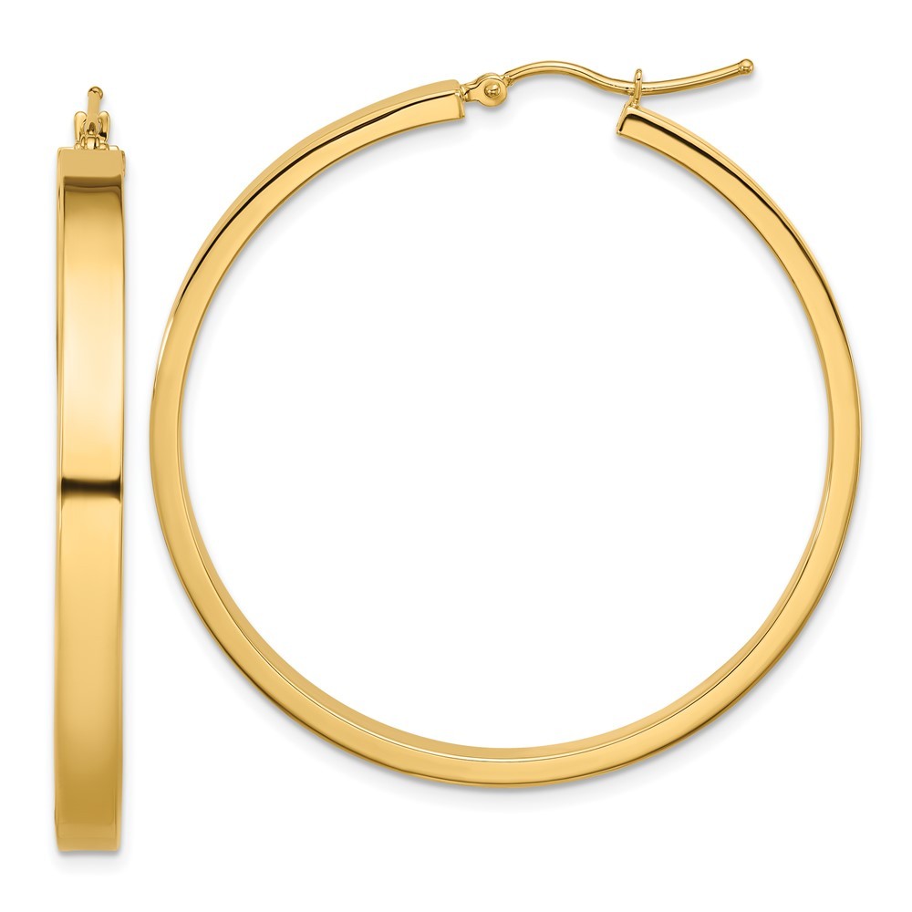 14k Yellow Gold Polished Tube Hoop Earrings Gift for Women L-45 mm, W-4 mm