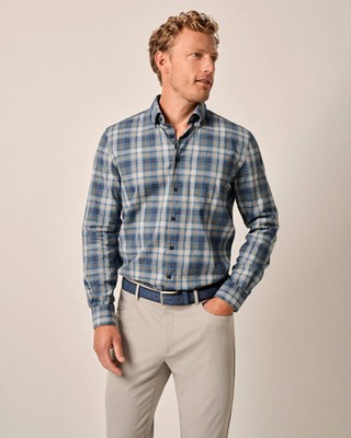 johnnie-O Tucked Cotton Blend Button Down Shirt - Benjamin Heather Gray Size L