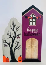 Halloween Wooden House Decor (2 separate block pieces-home and tree)