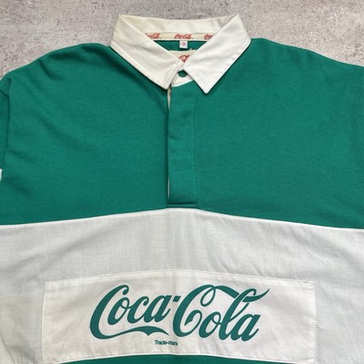 OG VTG 80s COCA COLA 1988 RUGBY POLO SHIRT L/S EMERALD GREEN SIZE
