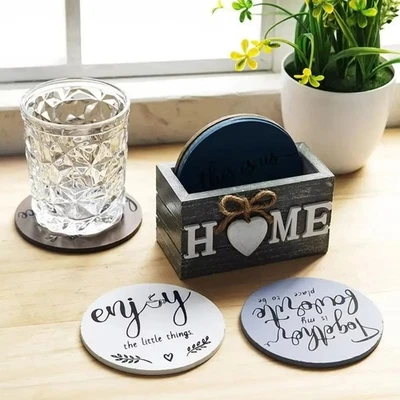 1set/6pcs Random Style Vintage design Wooden  Coasters Including-Trays Decor - Image 1 of 4