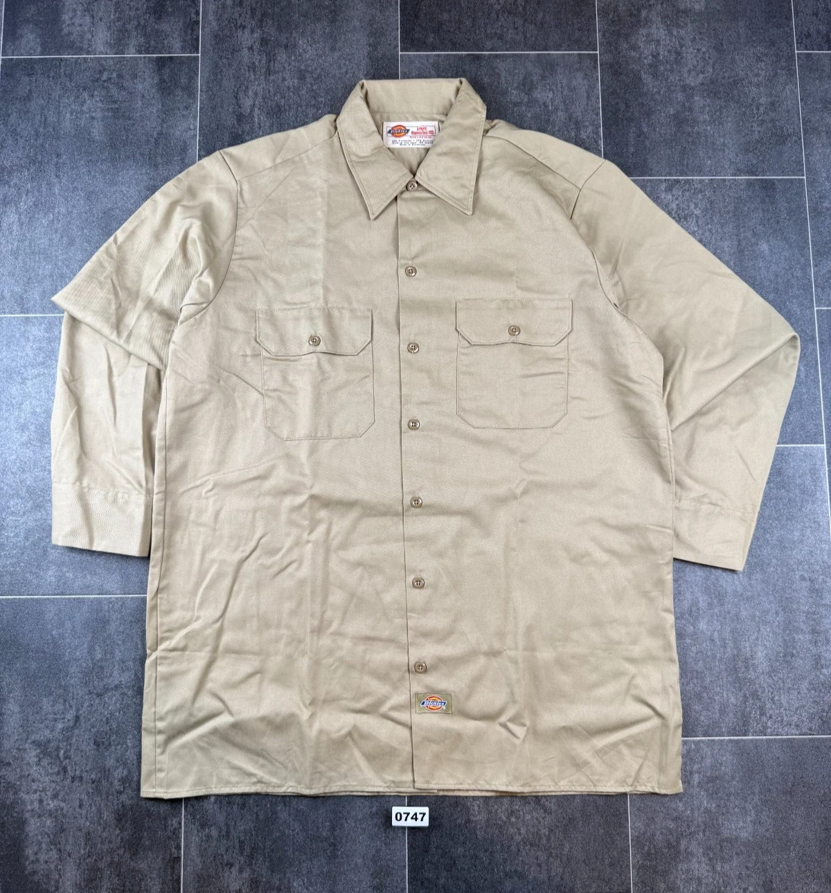 Dickies Shirt Mens 16.5 Beige Long Sleeve Chest Pockets Button Front Workwear