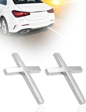 2-Piece 3D Silver Alloy Metal Cross Car Emblem, 2.5" 1.8" Self-A Color: silver