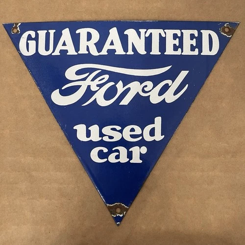 Ford Guaranteed Used Car Sign Vintage Advertising Porcelain Enamel Sign