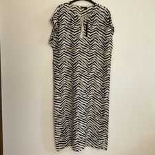 TAHARI Women Maxi Dress Linen Blend Beige Black Animal Print Size L Pockets NWT