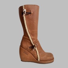 DESTROY Vintage Camel Brown Leather Chunky Platform Wedge Boots / Bratz / Size 7