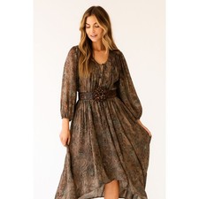 Chico's Embellished Round Buckle Leather Belt br In Brown M NWOT