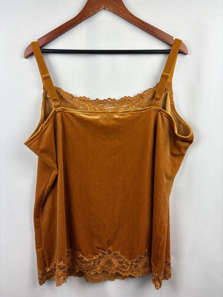 Blusa sin mangas Coldwater Creek para mujer talla 1X de terciopelo dorado con detalles de encaje Foto 3 de 4