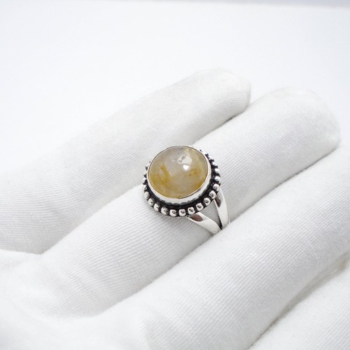 Golden Rutilated Quartz Gemstone Jewelry 925 Sterling Silver Ring Sz - 8 US - Picture 5 of 7