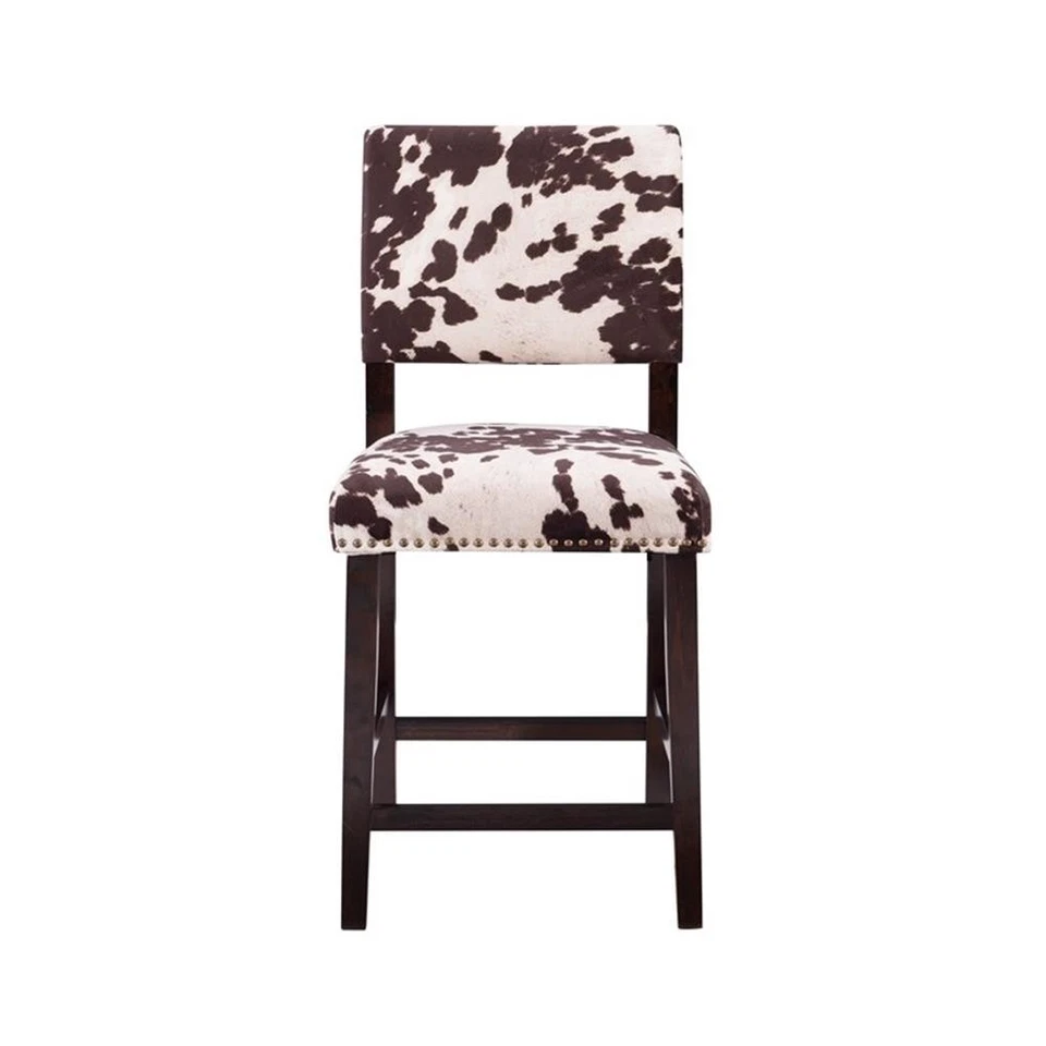 Linon Corey 24" Cow Print Counter Stool in Dark Espresso Wood Frame - Image 4 of 4