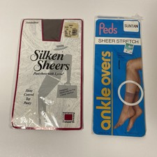 VTG Set Of 2 Silken Sheers Pantyhose with Lycra  Peds Ankle High Stockings NOS