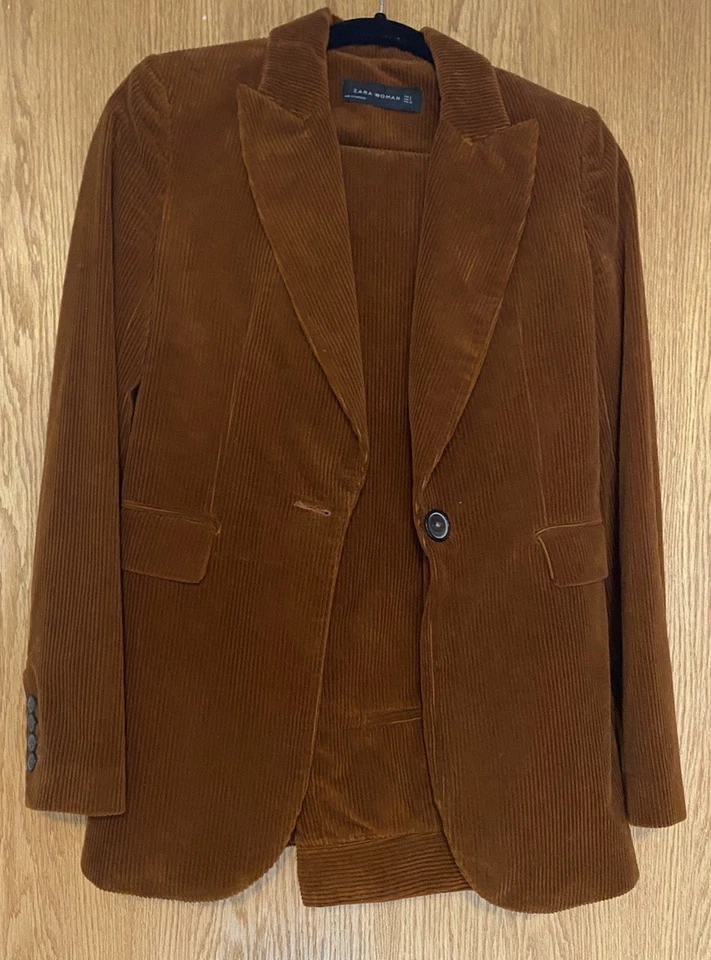 ZARA Conjunto Traje Mujer Pana Marrón Foto 2 de 4