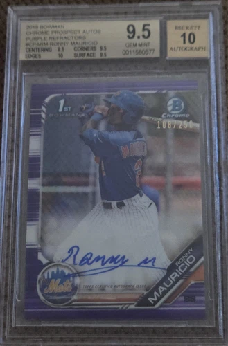 Ronny Mauricio 2019 Bowman Chrome PURPLE REFRACTOR AUTO RC /250 BGS 9.5/10 GEM+