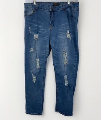L & B Lucky and blessed Distressed Jeans Boyfriend Relaxed 18w Cowgirl Stretch