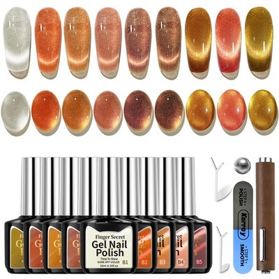 Karroy Gel Nail Polish Set, Cat Eye Gel Polish Kit, Holographic Reflective Magne