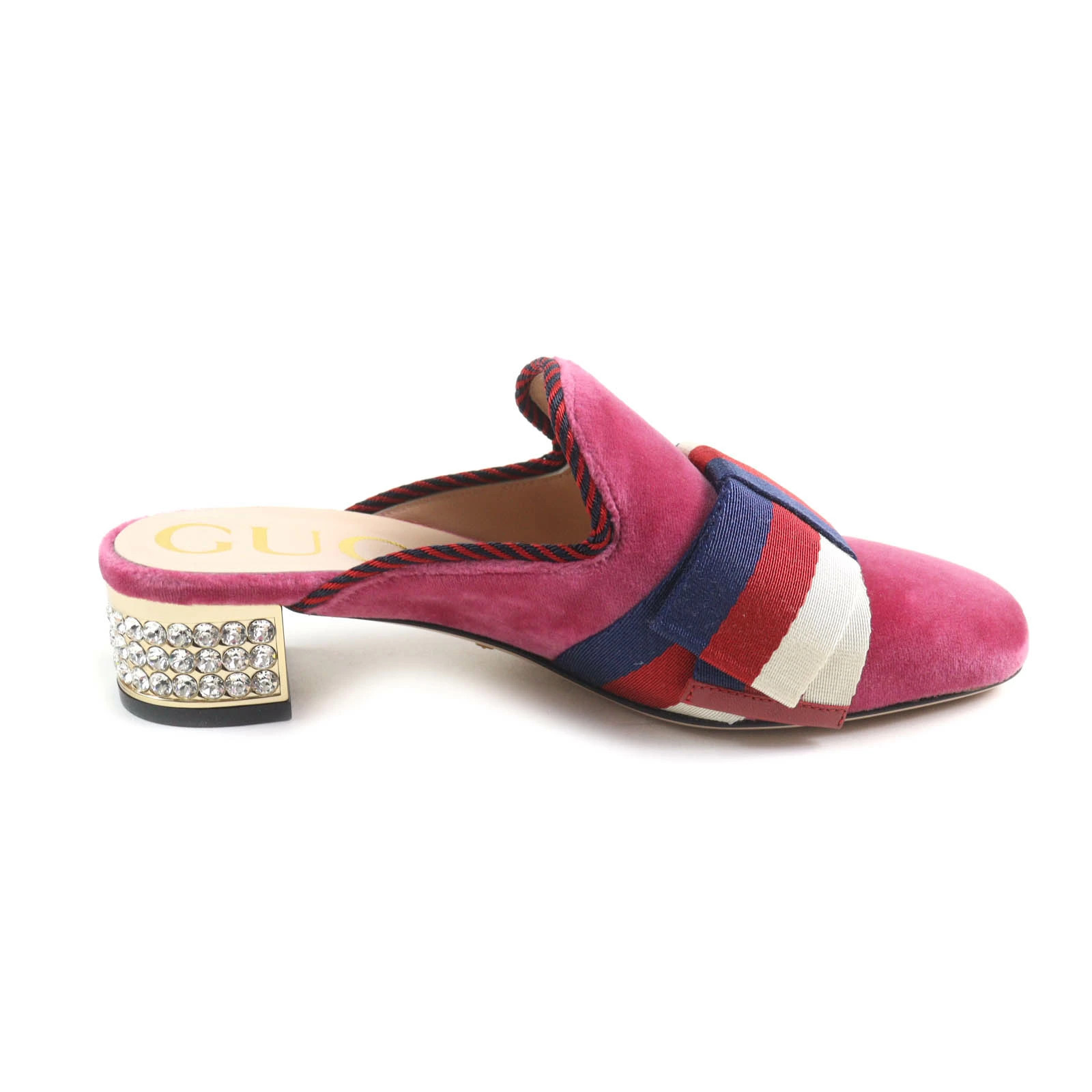 GUCCI 496562 Web ribbon bijou square toe velor mule sandals pink 35 and storage thumbnail 6