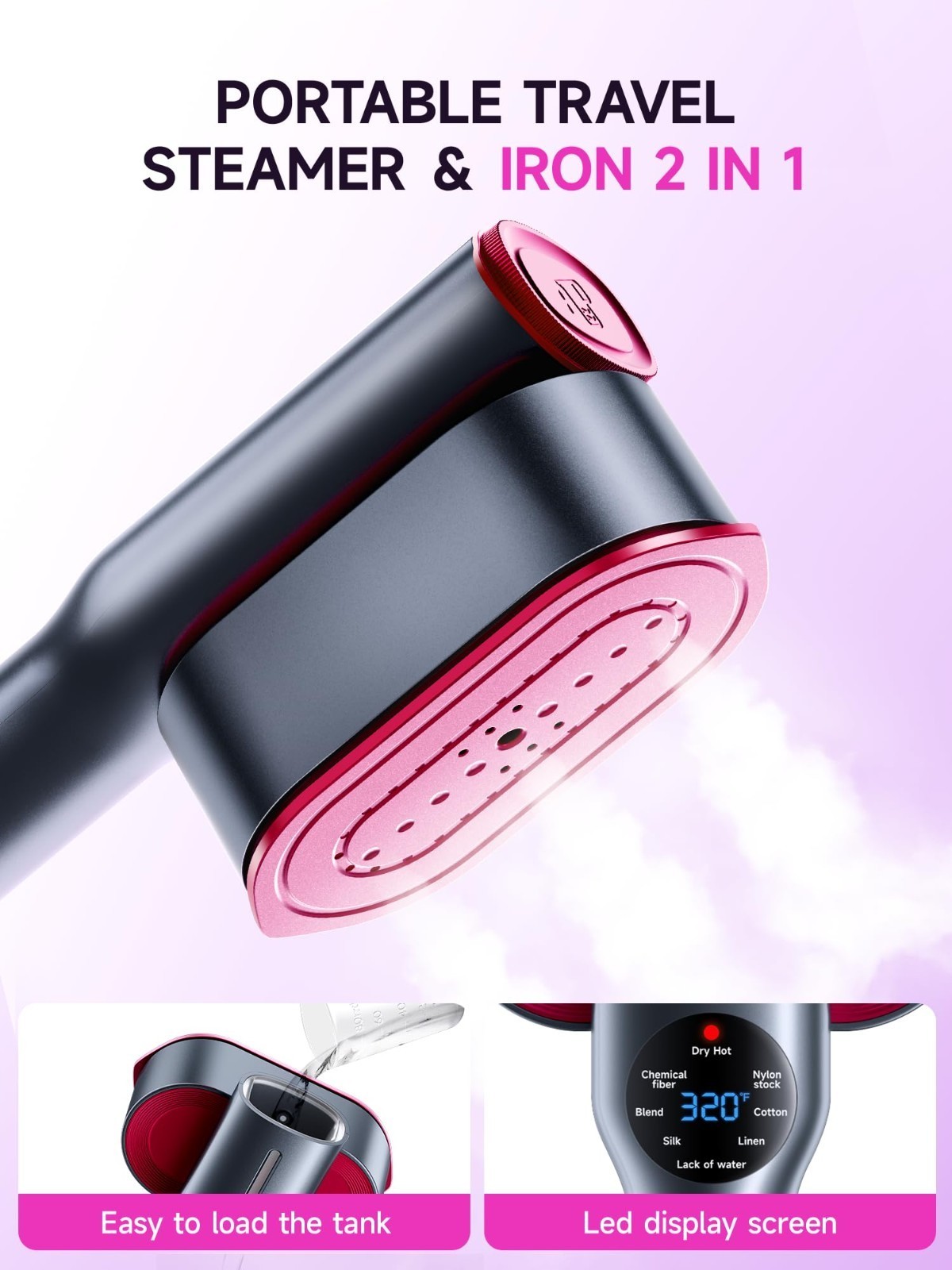 2-in-1 Steamer &amp; Iron for Clothes,15s Fast Heat-up 1200W Portable Handhe