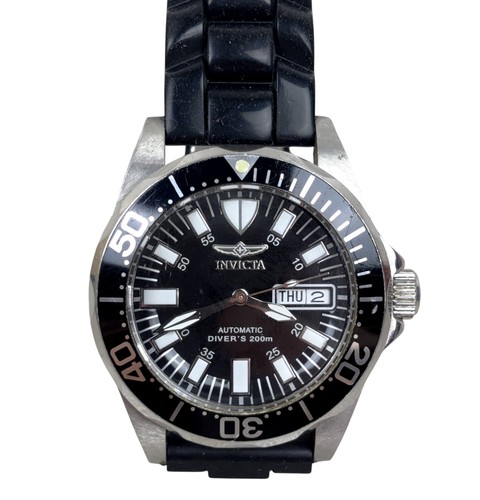 Invicta Diver Watch 200m Automatic Black Dial Stainless Skeleton Signature 7041