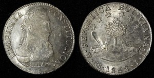 BOLIVIA Bolivar Silver 1832 PTS JL 8 Soles UNC Mint Luster SCARCE KM# 97 (804)