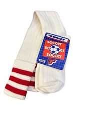 New Vintage Trenway Soccer Socks Tall Tube White Red Stripes Made In USA NOS
