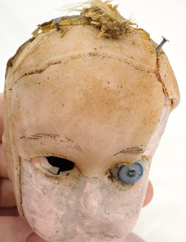 Antique German Creepy Wax Doll Heads Glass Eyes Vintage Halloween? - Picture 3 of 8