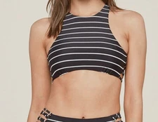 Amuse Society Women's Black Stellah Racerback Bikini Top Swimwear Size Large