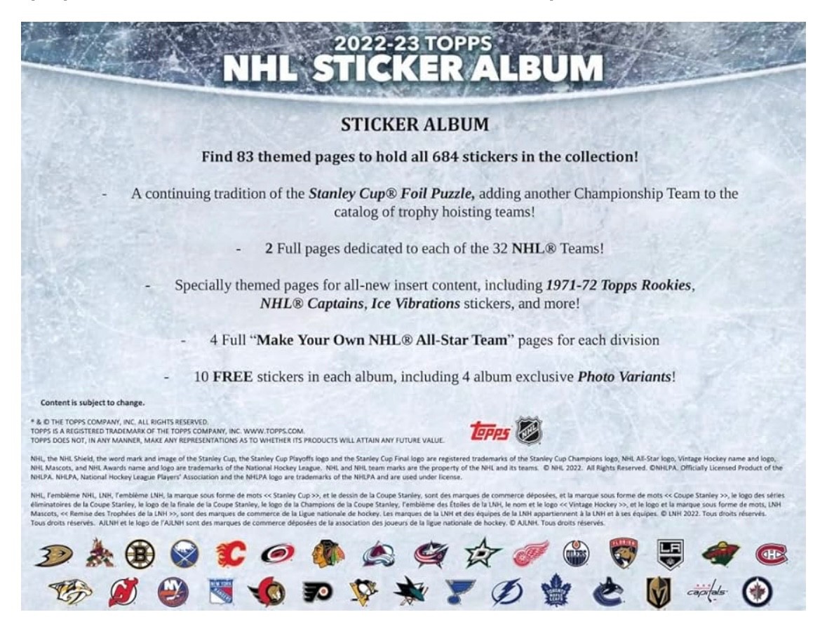 2022-23 Topps NHL Sticker Collection Hockey Factory Sealed Box 50 Packs