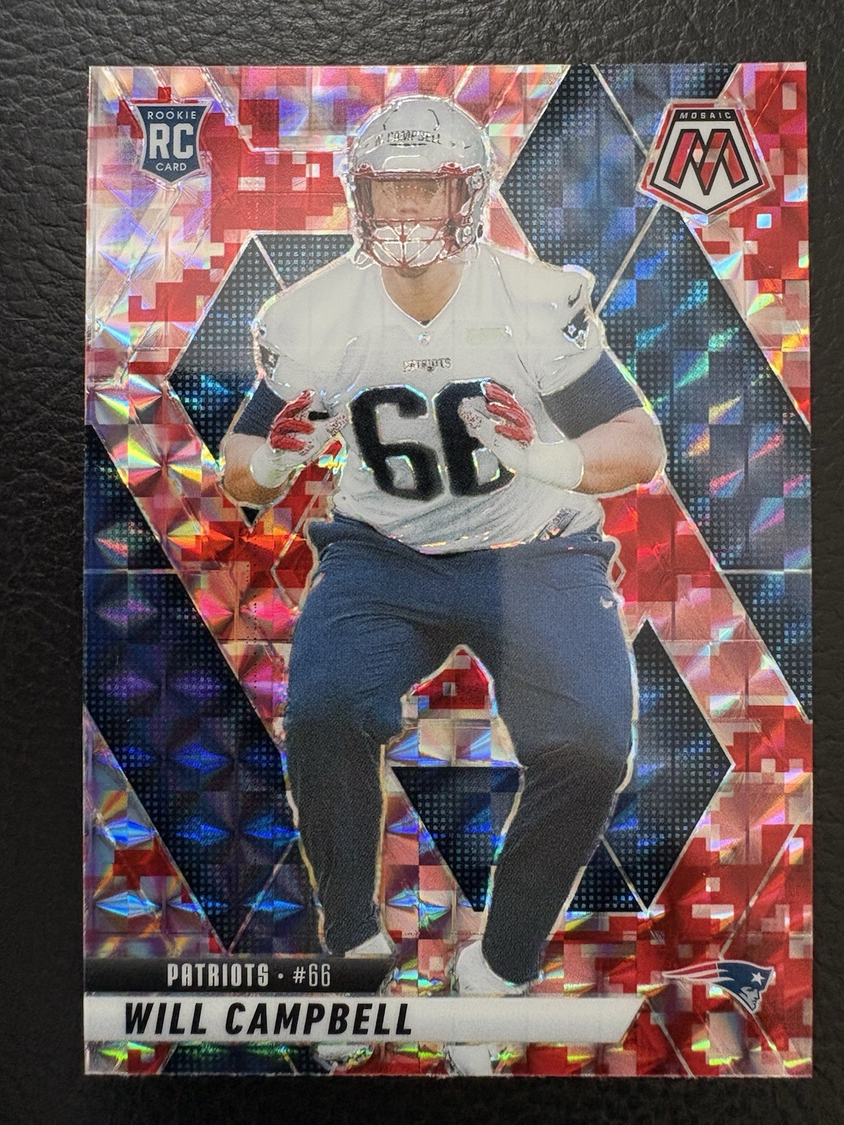 2025 Mosaic Will Campbell Red Camo Prizm Rookie #378 New England Patriots (RC)