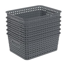 6 Pack Plastic Weave Storage Baskets, Gray Woven Organizer Bins