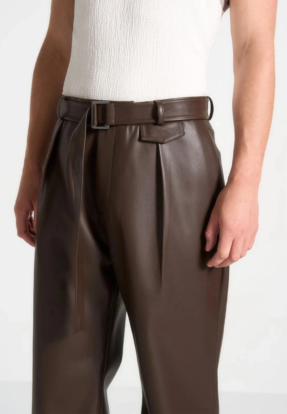 Men's Genuine Lambskin Leather Brown Pant Relaxed Fit Formal Leather Pant