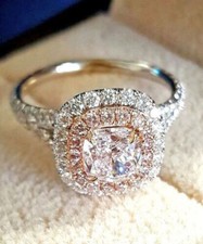 Cushion 3.20Ct Diamond 14K White Gold Halo Engagement Ring Simulated in Size 9.5