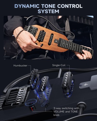 ๐ธ Donner HUSH-X Electric Guitar SH Pickups Solid Body With Gig Bag Headphones - Picture 6 of 21