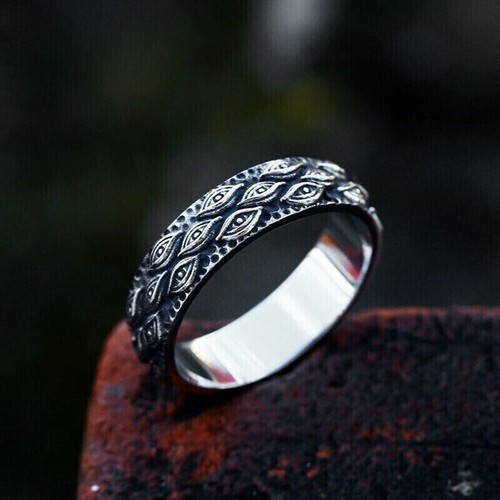 Vintage Men's Stainless Steel Stylish Eye Titanium Ring Hip Hop Punk Accessories - Picture 3 of 7